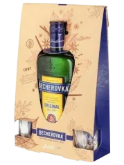 Becherovka 0,7l 38% + 2x sklenice a kazeta